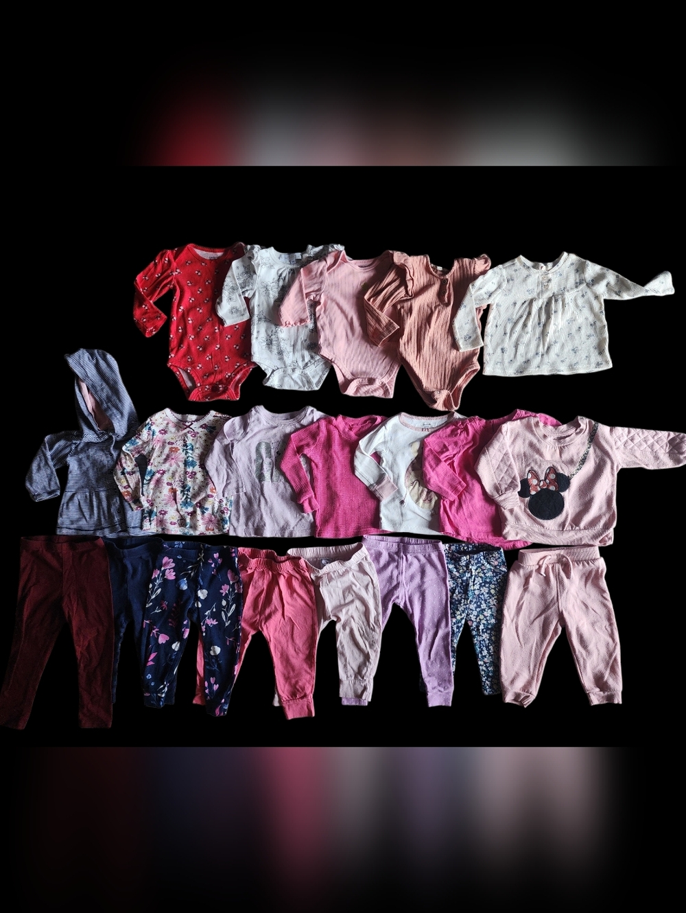 20 Pieces Mixed Baby Girl Bodysuits & Pants Lot - Pinks, Floral, Red